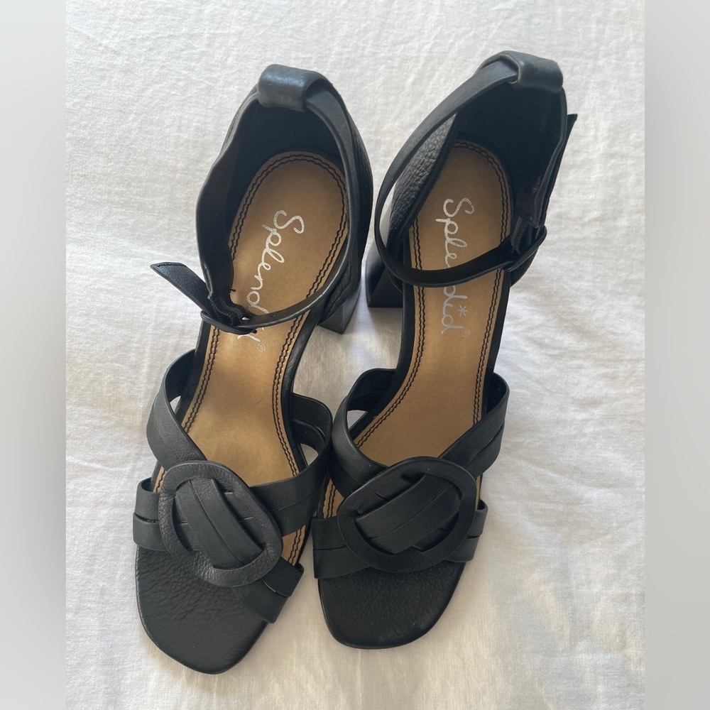 Splendid Black Leather Heeled Sandals